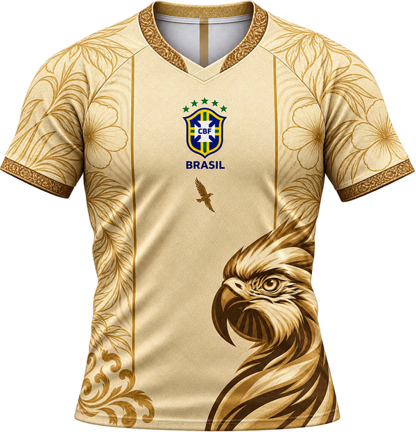 Brazil Beige & Gold Eagle Graphic Jersey
